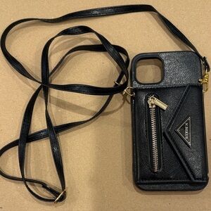 Black Leather Crossbody iPhone 13 Case